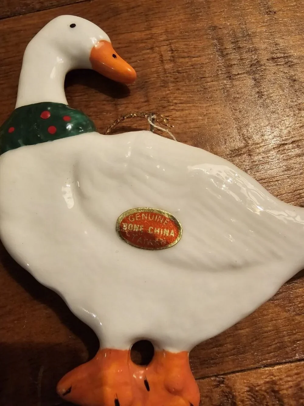 Fine Bone China White Christmas Goose Ornament With Red Bow